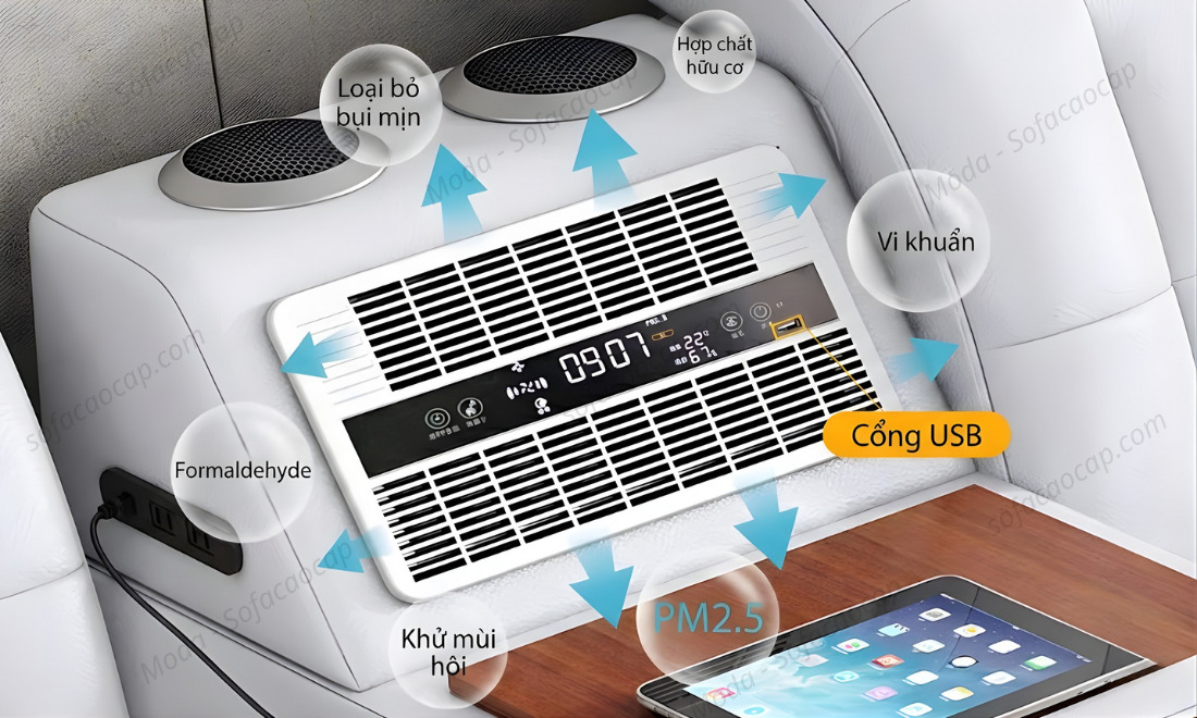 Giường ngủ hiện đại đi kèm máy lọc không khí 