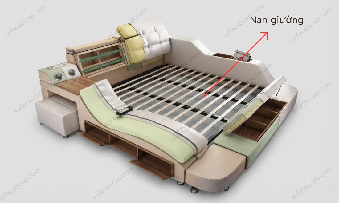 Hệ khung nan gỗ thông Nga vững chãi, nền tảng tạo nên độ bền bỉ hàng chục năm cho giường ngủ massage GM45