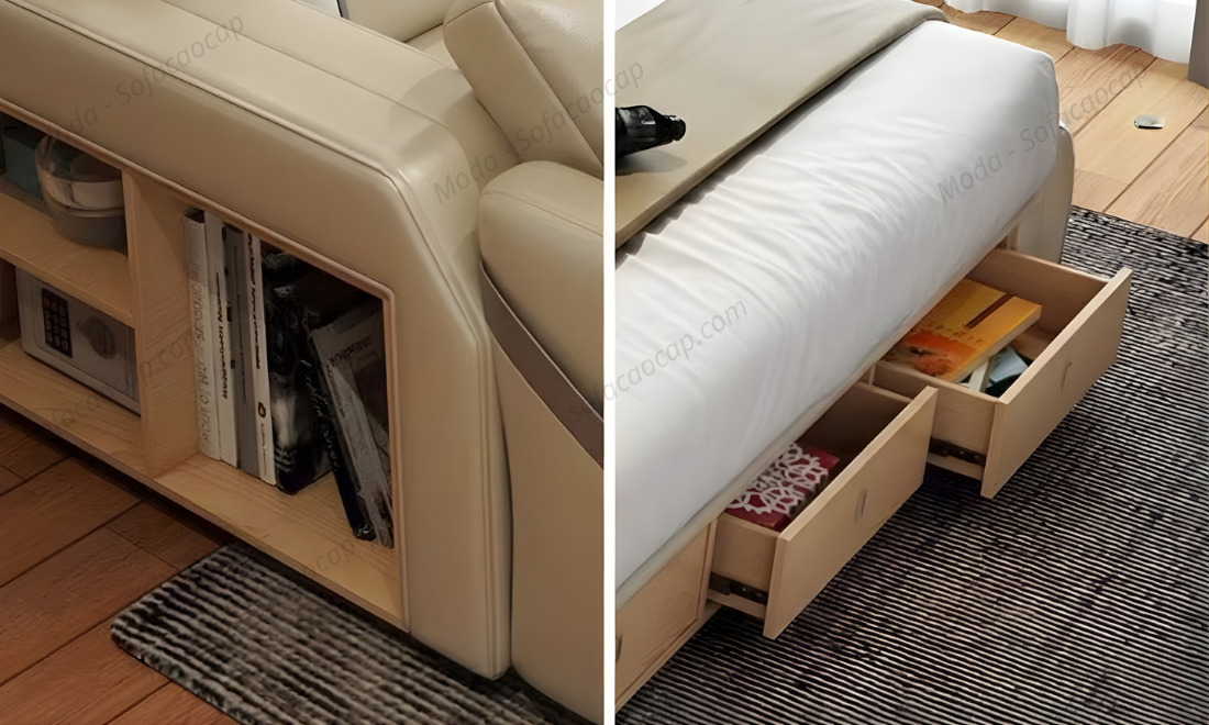 Hệ thống lưu trữ đồ đạc tiện lợi của giường ngủ massage đa năng GM039