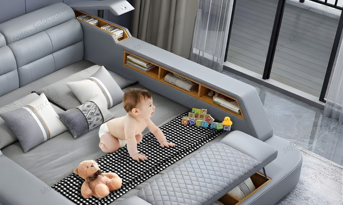 Ngăn tủ dưới thanh chắn bên hông giường 