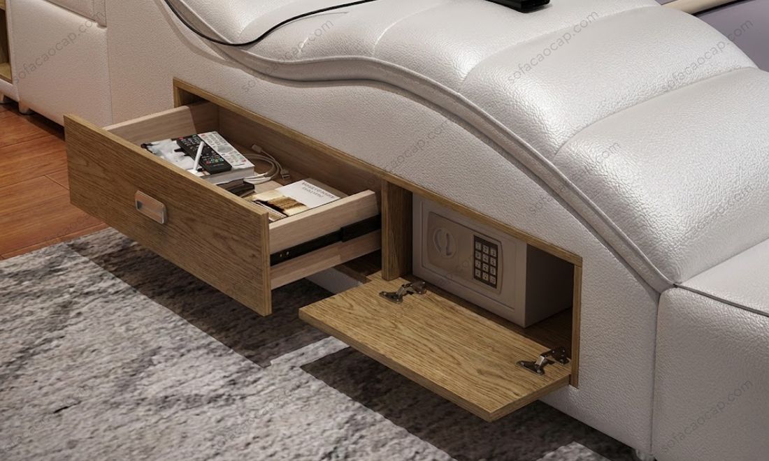 Bên cạnh két sắt mini của giường GMX 048 còn có một ngăn tủ nhỏ để bạn cất những món đồ nhỏ vào bên trong 