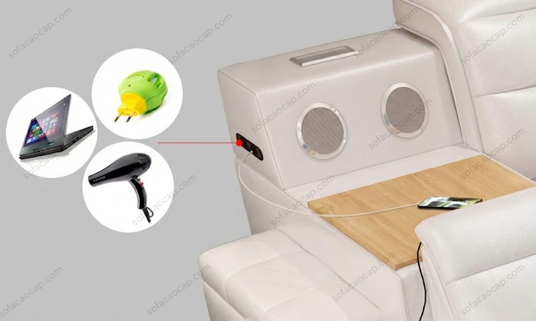 Giường massage đa năng kèm theo ổ cắm điện tiện lợi ở phía đầu giường 