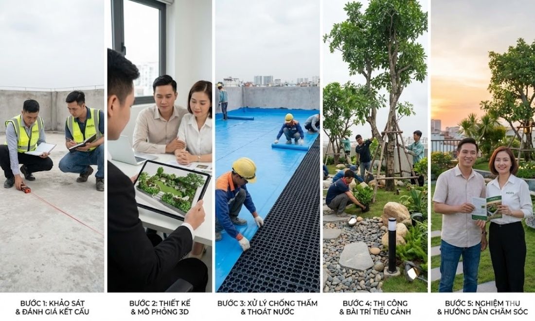 Quy trình thiết kế và thi công tiểu cảnh thác nước tại Nội Thất Moda 