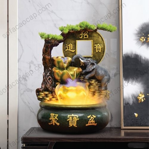 Tiểu cảnh thác nước hũ vàng tài lộc mini để bàn làm việc