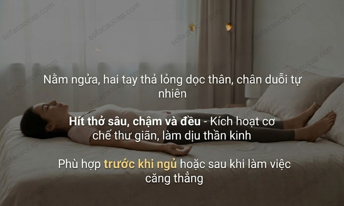 Tư thế nằm thư giãn toàn thân để giảm cơn đau đầu 