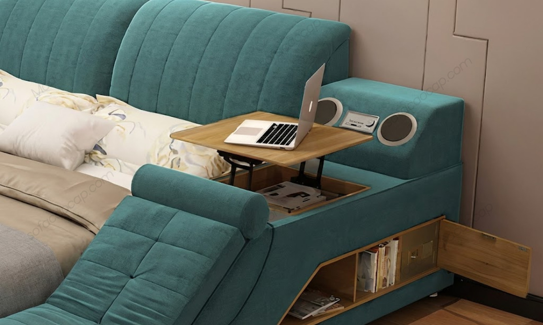 Giường ghế massage đi kèm bàn nâng hạ để làm việc 