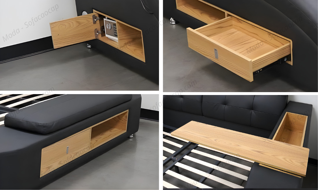 Các vị trí có thể dùng để đựng đồ, cất đồ của giường ngủ massage GM 032