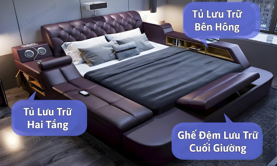Những vị trí có thể đựng đồ của giường gmx030