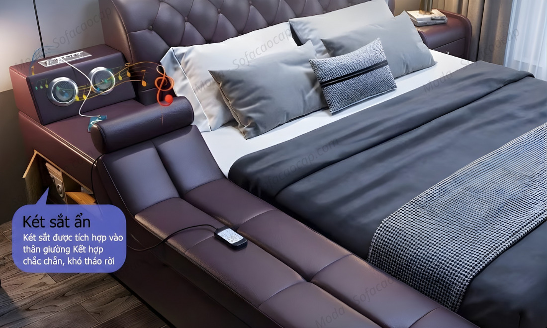 Loa Blutooth, ổ cắm USB và két sắt ẩn của giường