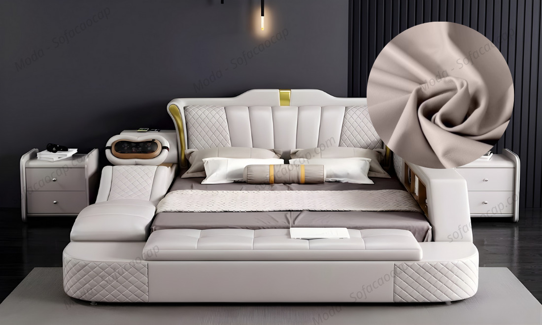 Toàn bộ bề mặt giường đều được bao phủ bởi lớp da cao cấp 