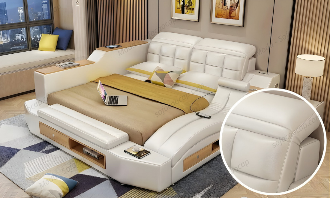 Toàn bộ bề mặt giường ngủ massage đa năng GMX032 đều bằng da cao cấp 