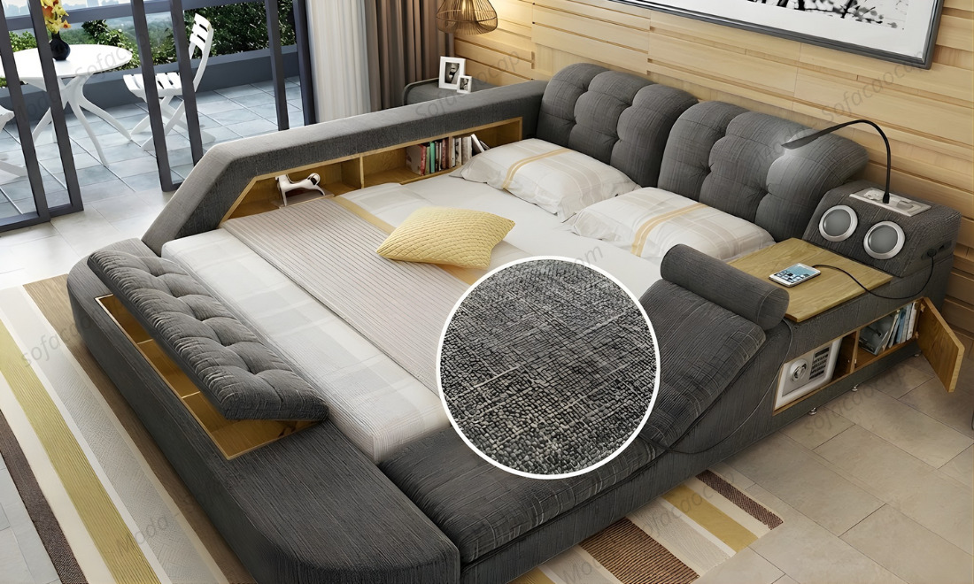 Toàn bộ bề mặt giường ngủ massage cao cấp này được làm bằng vải cotton kết hợp lanh 