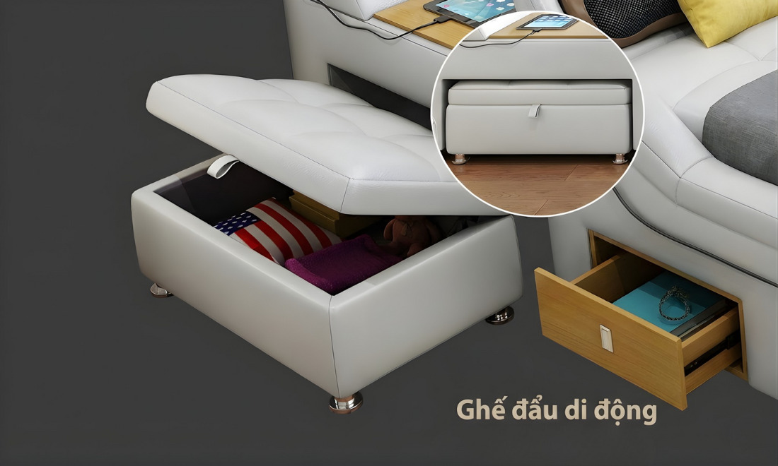 Một nơi chứa đồ khác của em giường ngủ massage thông minh này