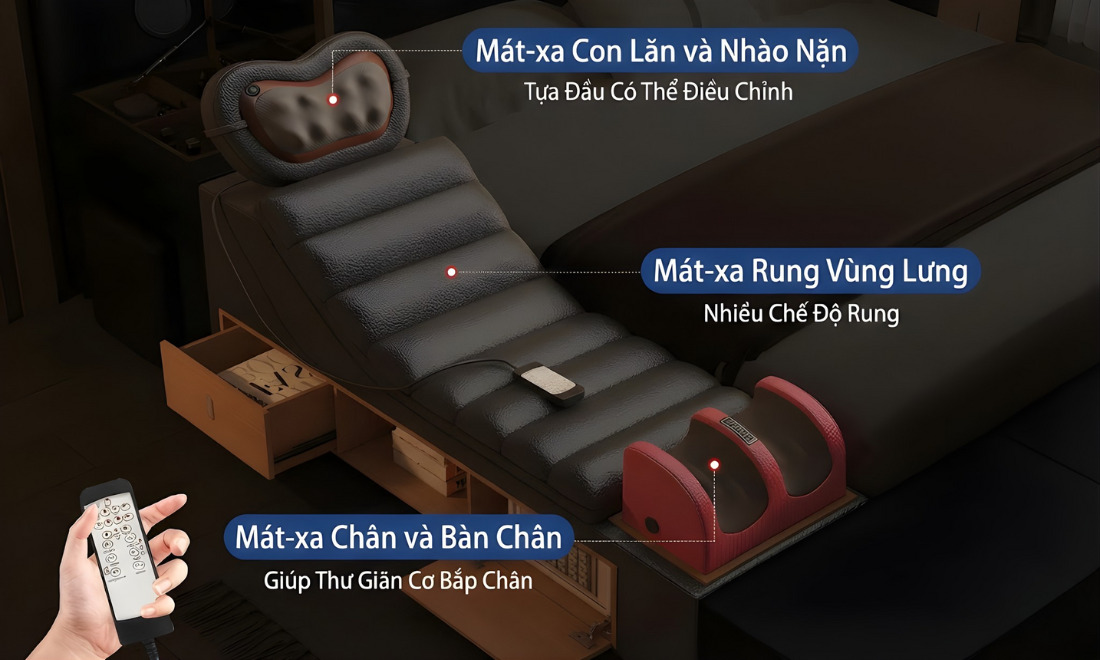 Giường ngủ tích hợp ghế massage điện hiện đại 