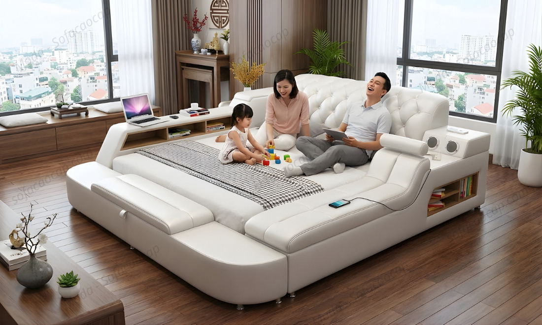 Hình ảnh giường ngủ có ghế mát xa GM 030 tại nhà anh Hoàng, chị Lý ở Thái Nguyên