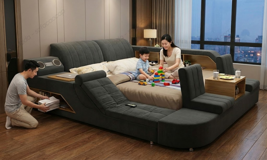 Giường ghế massage hiện đại gm 043 màu đen tại nhà anh Chiến 