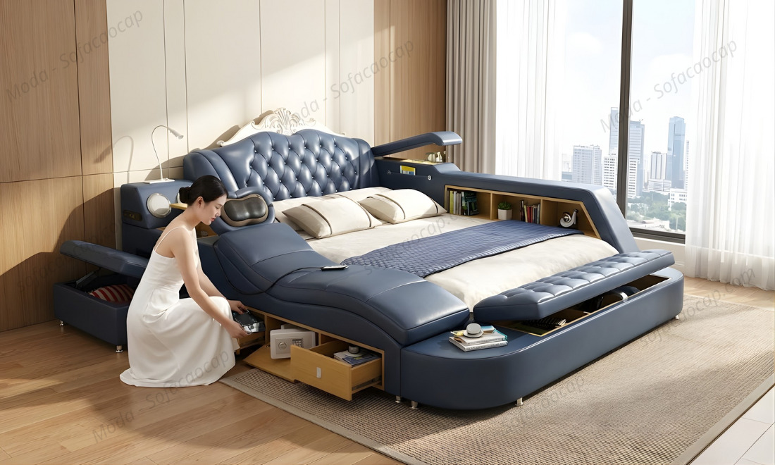 Giường ngủ thông minh đa năng GM034 màu xanh đậm