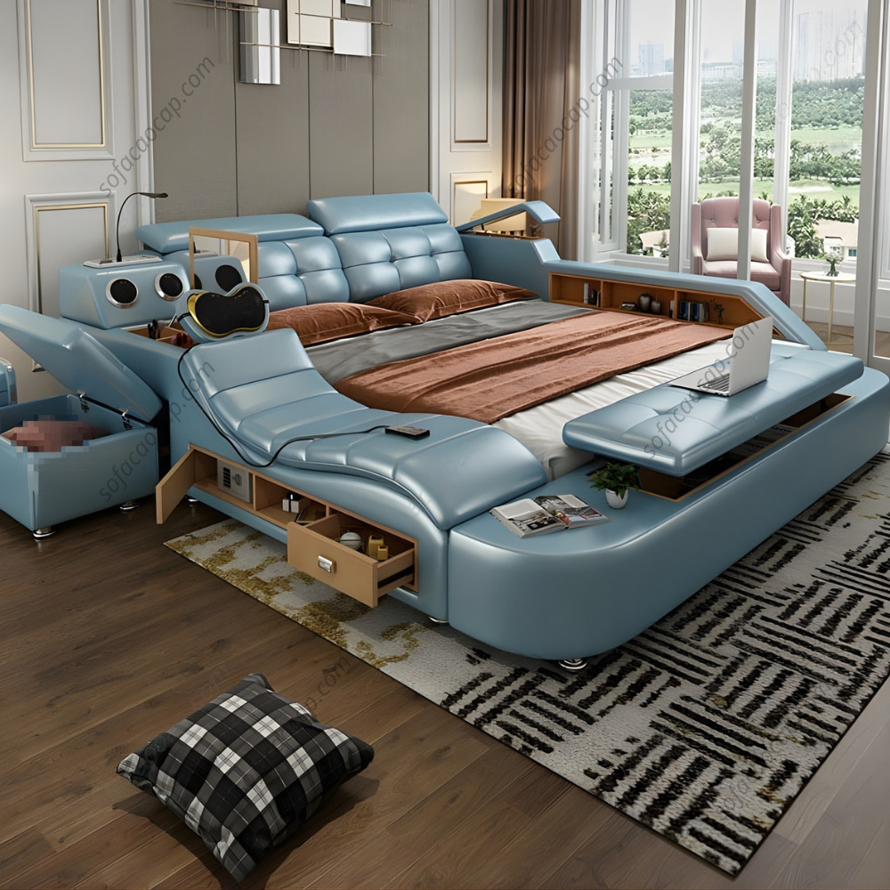 Giường ngủ massage gmx 031 màu xanh dương