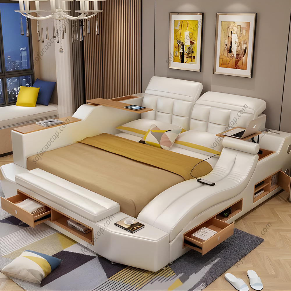 Giường ngủ thông minh đa năng có ghế massage GM 032 màu trắng