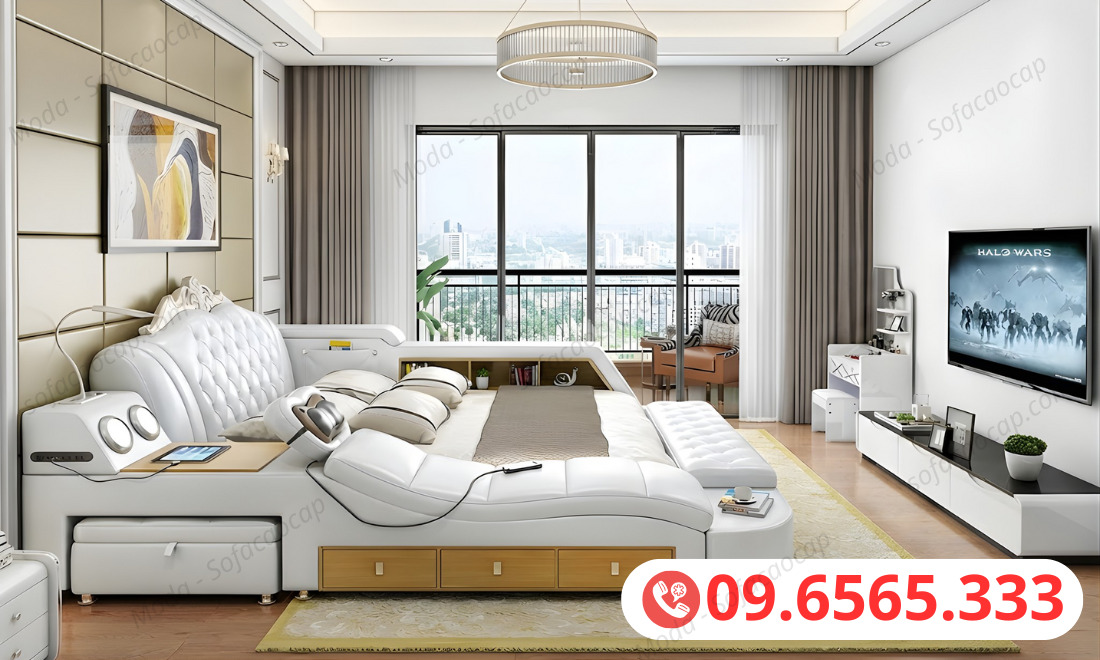 Giường ngủ thông minh có ghế massage GMX034 màu trắng