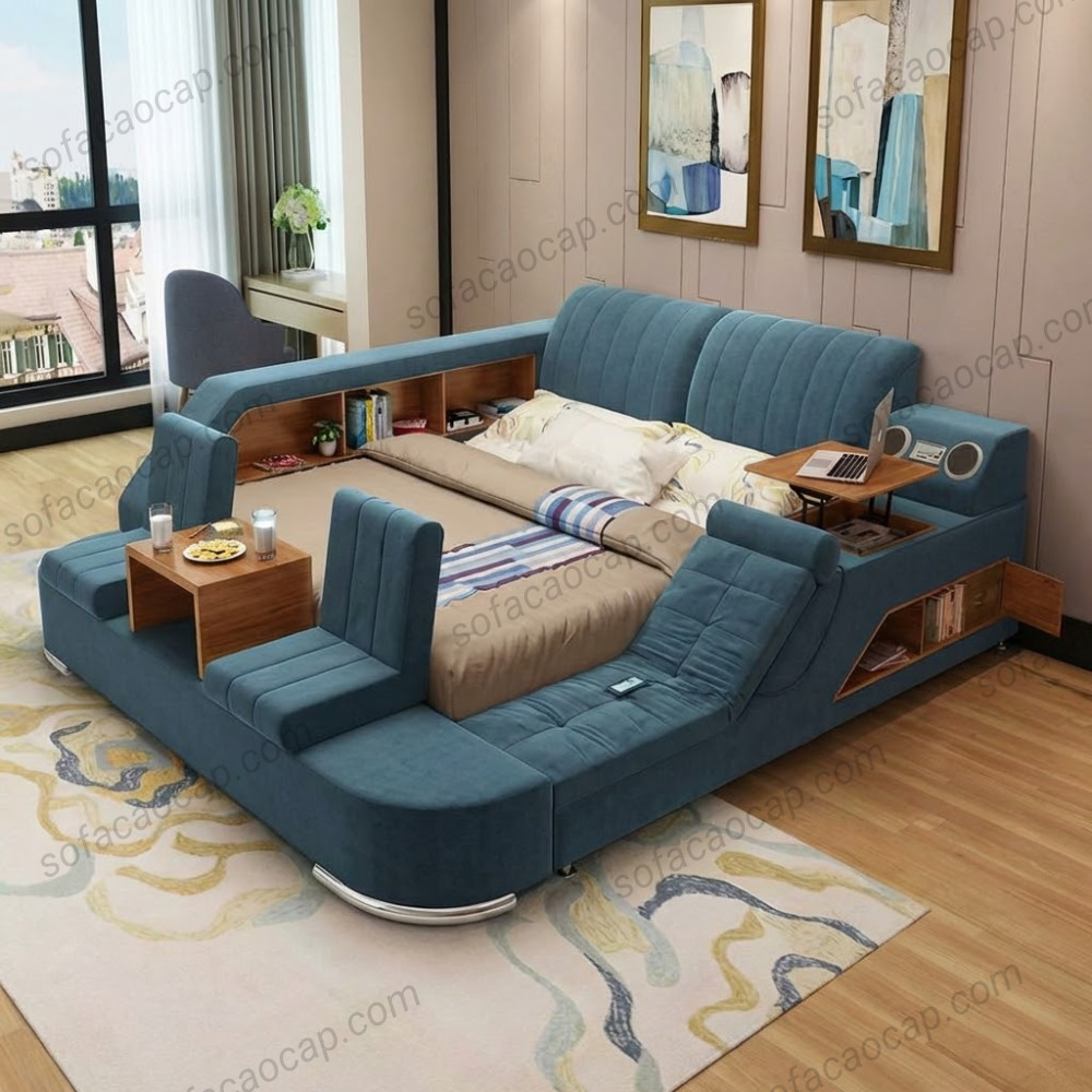 Giường ngủ massage gm 043 màu xanh teal