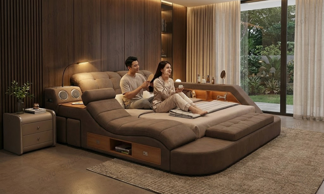 Hình ảnh giường ngủ tích hợp ghế mát xa hiện đại GM 029 tại nhà vợ chồng anh Linh, chị Liên ở Hải Phòng 