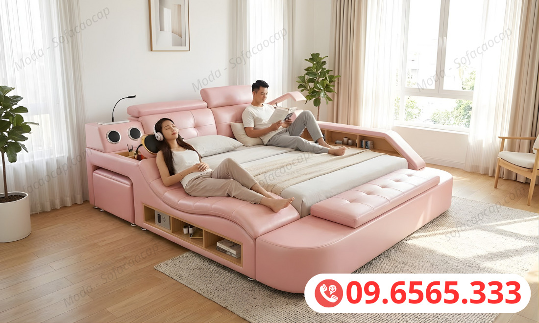 Hình ảnh giường thông minh đa năng GMX031 màu hồng tại nhà anh Hòa, chị Lan ở Thái Bình
