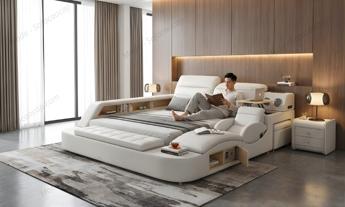 Giường ngủ đa năng, hiện đại có ghế massage GM041 tại nhà anh Tùng ở Hà Đông, Hà Nội 