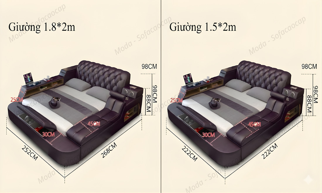 Giường có ghế mát xa Gm 030 có 2 loại kích thước