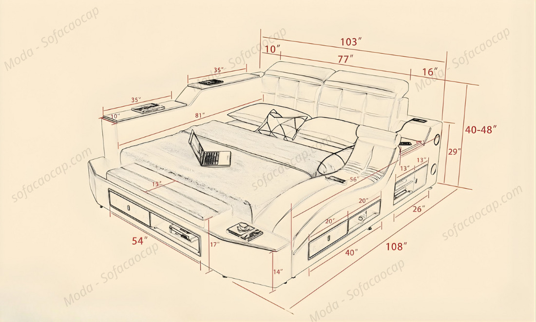 Kích thước chi tiết của giường ngủ thông minh GM 032