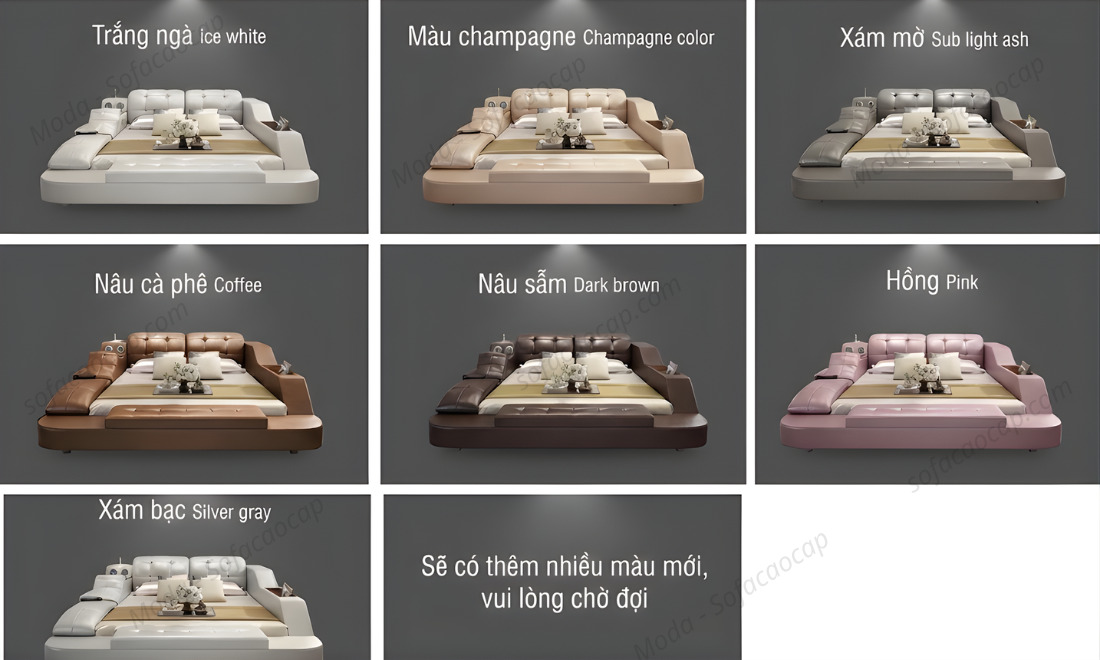 Các màu sắc của em giường này đang sẵn có tại cửa hàng của Nội Thất Moda 