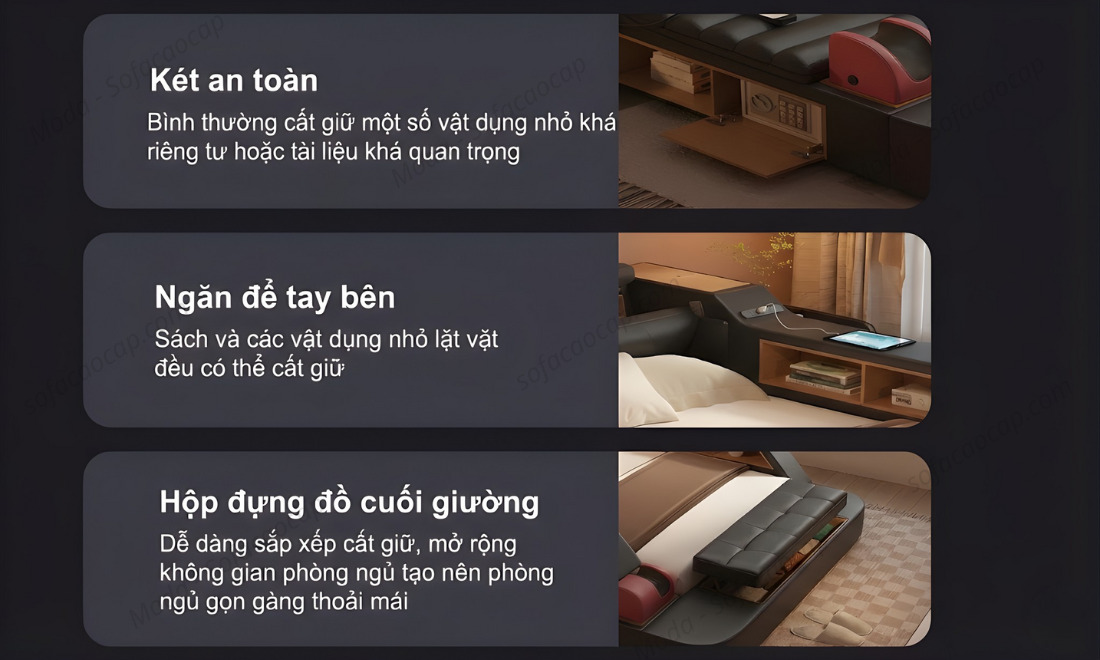 Các ngăn tủ, hộc tủ có thể dùng để đựng đồ của giường 