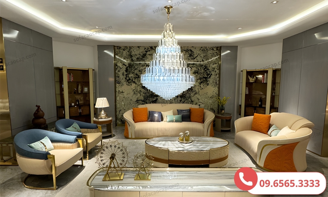 Thiết kế đột phá của bộ sofa da thật cao cấp cho phòng khách mã 013