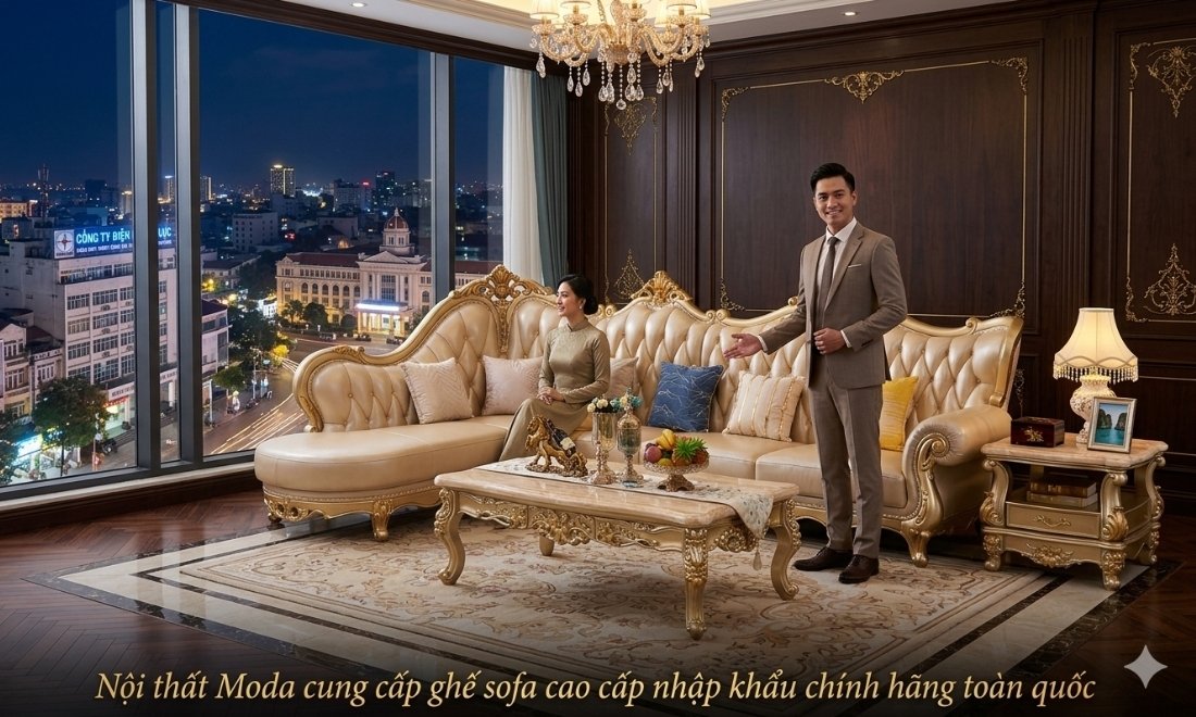 Thiết kế tổng quan của sofa da thật thiết kế sang trọng SFT08