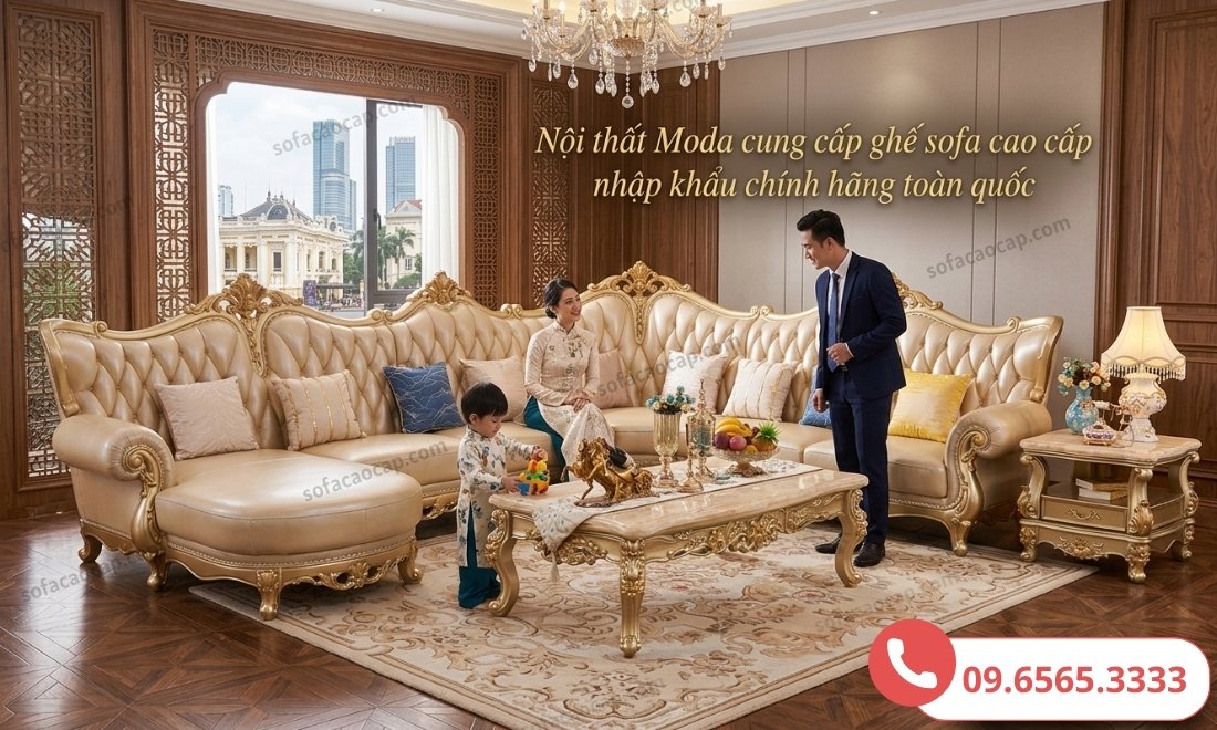 Hình ảnh lắp đặt sofa tại phòng khách tân cổ điển của khách hàng ở TPHCM