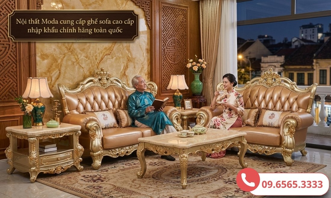 Hình ảnh thực tế lắp đặt tại không gian phòng khách Tân cổ điển