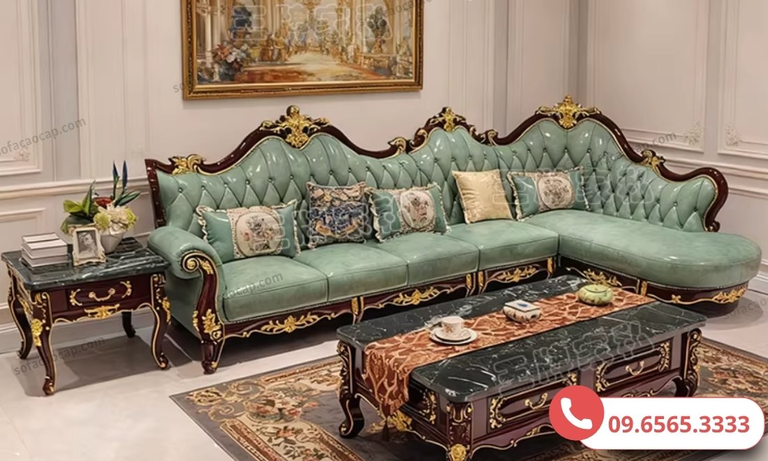 Bộ sofa đặt ở bàn khách trong không gian tân cổ điển