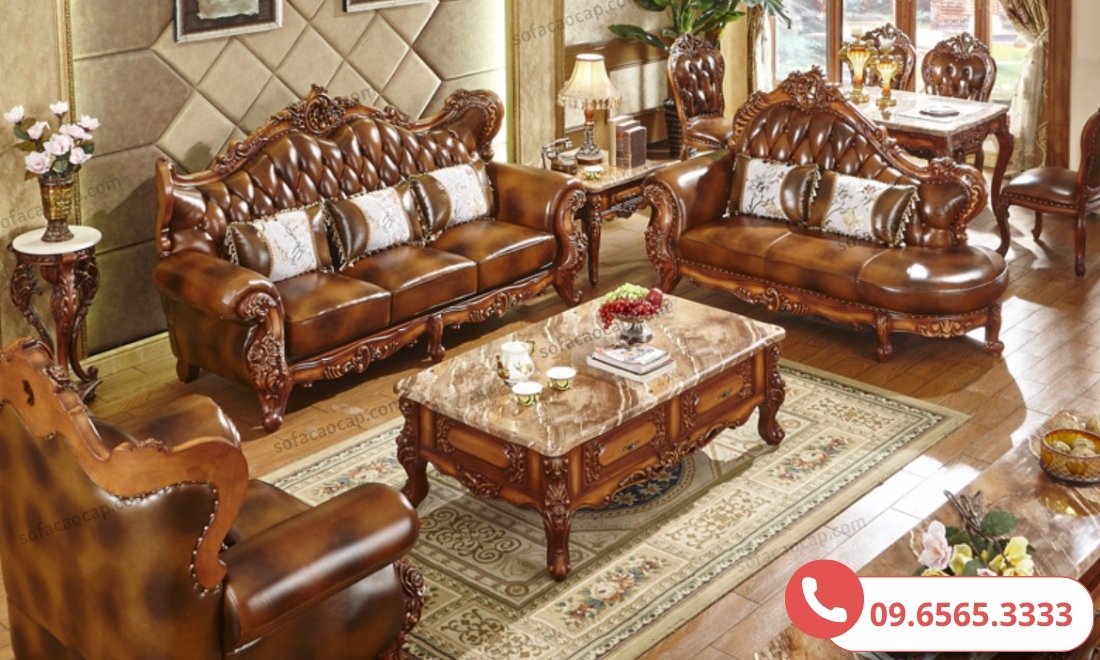 Thiết kế sofa tân cổ điển da bò chất lượng cao cho phòng khách
