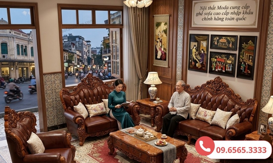 Hình ảnh thực tế bộ sofa phòng khách tân cổ điển mã SFT07